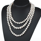 Long Style 10-11mm White Freshwater Pearl Beaded Knotted Necklace
