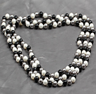 Long Style 8mm White Gray and Black Color Round Sea Shell Beaded Necklace