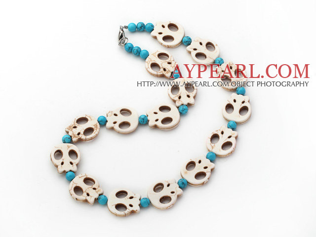 5 Pieces White Howlite Skull and Blue Turquoise Necklaces with Lobster Clasp