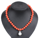 Graceful Orange Seashell Beads Pendant Necklace With Heart Toggle Clasp