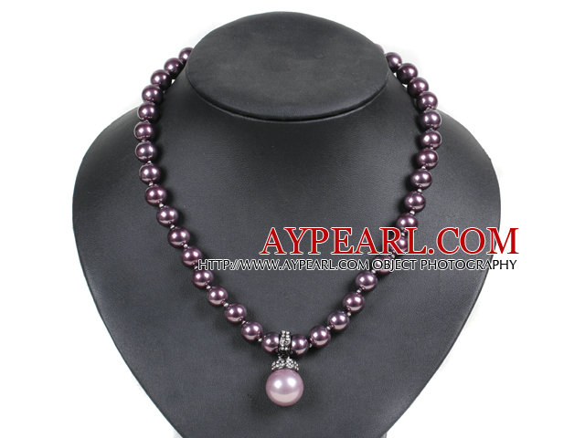 Perles de coquillage Collier avec pendentif coeur gracieuse Deep Purple avec fermoir