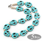 5 Pieces Dyed Blue Turquoise Skull and Howlite Necklaces with Lobster Clasp