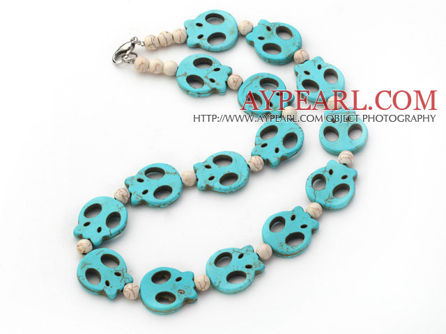5 Pieces Dyed Blue Turquoise Skull and Howlite Necklaces with Lobster Clasp