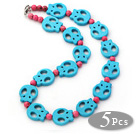 5 stycken Färgat Lake Blue Turkos Skull och cerise turkos halsband med Karbinlås