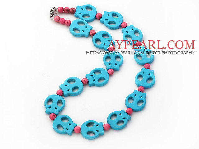5 Pieces Dyed Lake Blue Turquoise Skull and Pink Turquoise Necklaces with Lobster Clasp