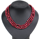 Fashion Style 3 Strand Natural Wine Red Freshwater Pearl Necklace