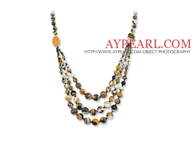 Assorted Three Layer Multi Color Painted Stone Necklace
