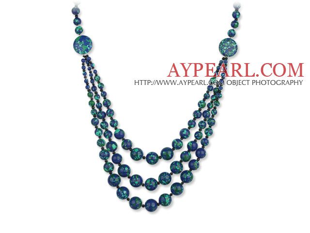 Assorted Three Layer Blue Green Color Painted Stone Necklace