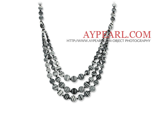 Assorted Three Layer Black and White Color Stripe Stone Necklace