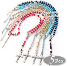Wholesale 5 Pieces Manmade Crystal Y Shpae Necklace with Cross Pendant ( Random Color)