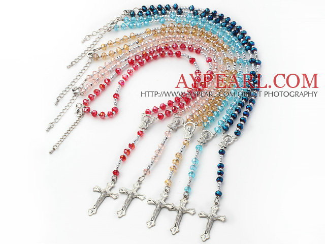 5 Pieces Manmade Crystal Y Shpae Necklace with Cross Pendant ( Random Color)