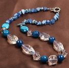 Light Blue Series Assorted Multi Shape Blå Agate og Clear Crystal halskjede