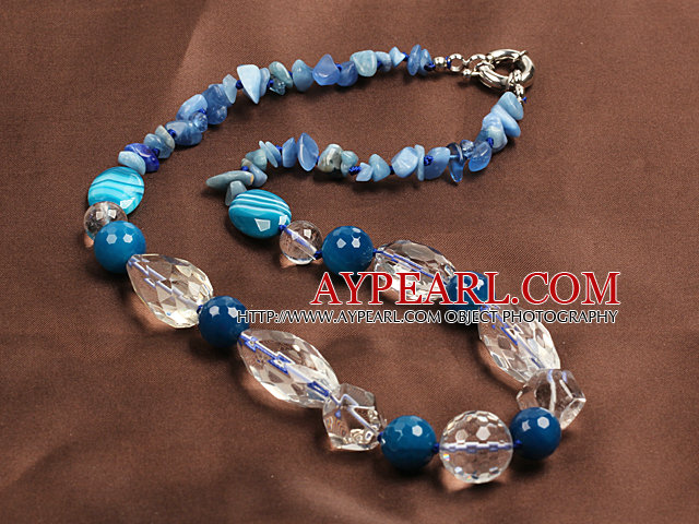 Light Blue Series Assorted Multi Shape Blå Agate og Clear Crystal halskjede