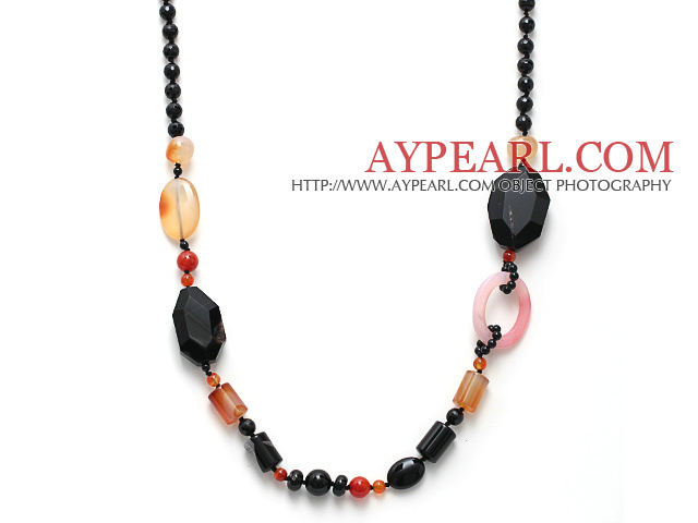 Black Series Assorted Multi Shape Black Agate and Carnelian Necklace