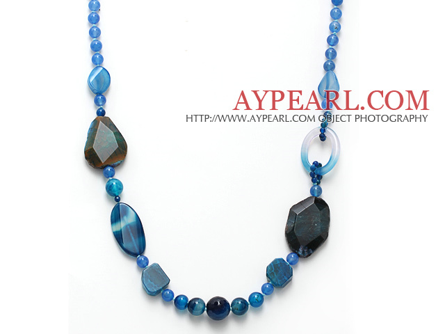 Dark Blue Series Assorted Multi Shape Blue Agate Necklace