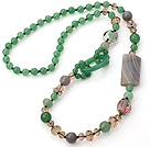 Green Series Assorted Multi Shape Aventurine and Crystal Necklace