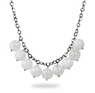 Simple Design 18mm Round White Acrylic Beads Necklace with Black Metal Chain