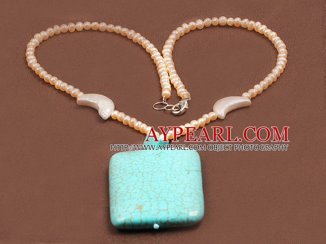 Collier avec pendentif Turquoise Mode Nautral rose perle d'eau douce Big Square