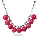 Simple Design 18mm Round Hot Pink Acrylic Beads Necklace with Black Metal Chain