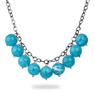 Simple Design 18mm Round Blue Turquoise Color Acrylic Beads Necklace with Black Metal Chain