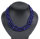 Fashion Style 3 Strand Natural Deep Blue Freshwater Pearl Necklace