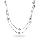 Long Style 11-12mm Gray Freshwater Pearl Necklace with Gray Leather