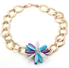 2013 Summer New Design Multi Color Shell Flower Necklace with Golden Color Metal Chain