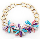 2013 Summer New Design Multi Color Shell Flower Necklace with Golden Color Metal Chain