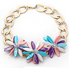 2013 Sommer New Design Multi Farbe Shell Blume Halskette mit goldener Farbe Metal Chain