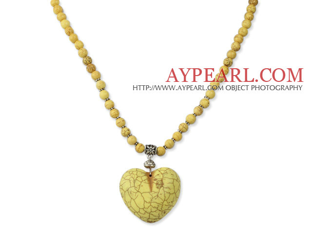 Классический дизайн Круглый окрашивали в желтый бирюзовый ожерелье с подвеска Сердце формы