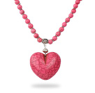 Classic Design Round Dyed Pink Turquoise Necklace with Heart Shape Pendant