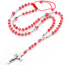 Wholesale Long Style Red Manmade Crystal Y Shape Extedable Necklace with Cross Pendant