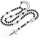 Wholesale Long Style Black Color Manmade Crystal Y Shape Extedable Necklace with Cross Pendant