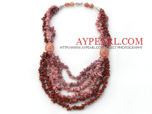 Pink Series Multi Strands Pink Opal and Strawberry Quartz Chips Necklace