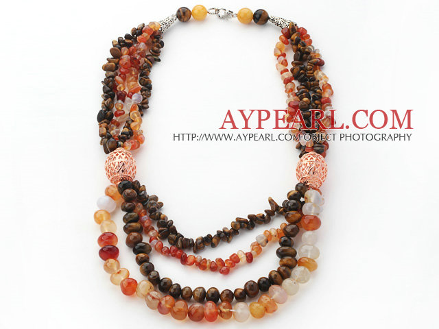 Brown and Orange Series Multi Strands Tiger Eye and Agate Necklace