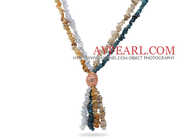 Kyanite και κίτρινο Jade και Rutilated Χαλαζίας και Agate Μάρκες κολιέ σχήμα Y