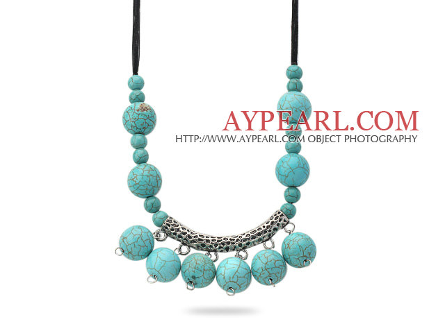 New Design Burst Pattern Turquoise Necklace with Tibet Silver Tube Accessory