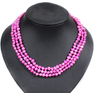 Fashion Style 3 Strand Natural Rose Red Freshwater Pearl Necklace