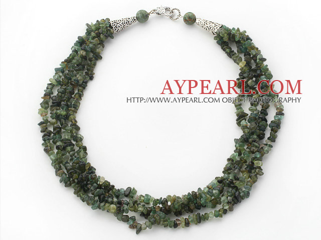 Multi Strands Green Tourmaline Chips Necklace