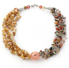Wholesale Multi Strands Yellow Jade and Multi Color Rutilated Quartz Chips Necklace