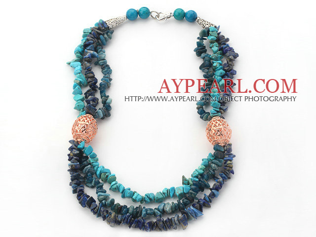 Blue Series Multi Strands Natural Kyanite and Lapis and Turquoise Necklace
