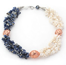 White and Blue Series Multi Strands White Shell and Sodalite Chips Necklace
