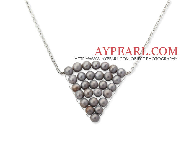 Fashion Style Silver Gray Color sötvattenspärla Wrapped Pendant Halsband med Metal Chain