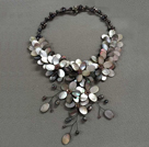 Wholesale Simple Style White and Gray Crystal and Freshwater Pearl Pendant Necklace with Dark Brown Leather