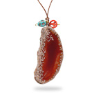 Wholesale Simple Style Natural Red Carnelian Slice Pendant Necklace with Brown Leather
