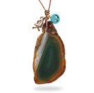 Simple Style Natural Green Agate Slice Pendant Necklace with Brown Leather