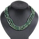 Fashion Style 3 Strand Natural Grass Green Freshwater Pearl Necklace