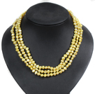 Fashion Style 3 Strand Natural Yellow Freshwater Pearl Necklace