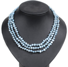 Fashion Style 3 Strand Natural Sky Blue Freshwater Pearl Necklace