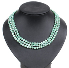 Fashion Style 3 Strand Natural Light Green Freshwater Pearl Necklace